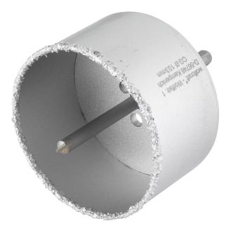 Carota diamantata cu acoperire tungsten Wolfcraft 3899000, diametru D 103 mm, adancime de taiere 55 mm, cu ax hexagonal si burghiu de centrare HM, D 8 mm