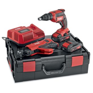 Masina de insurubat Flex DW 45 18.0-EC M/2.5 Set, cu acumulatori 18V / 2.5Ah, cuplu maxim 28 Nm, valiza de transport si magazie de suruburi  