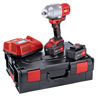 Masina de insurubat cu impact Flex IW 1/2" 950 18.0-EC 5.0/Set, patrat 1/2", cuplu maxim 950 Nm, cu 2 acumulatori 18 V / 5.0 Ah si incarcator in valiza  L-BOXX®