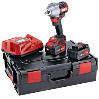 Masina de insurubat cu impact Flex IW 1/2" 750 18.0-EC 5.0/Set, patrat 1/2", cuplu maxim 750 Nm, cu 2 acumulatori 18 V / 5.0 Ah si incarcator in valiza  L-BOXX®