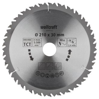 Panza pentru fierastrau circular Wolfcraft 6737000, diametru 210 mm, diametru interior disc 30 mm, latime taiere 2.4 mm, 30 dinti, seria maro.