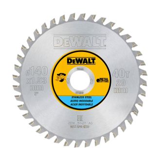 Disc Dewalt DT1918 pentru fierastrau circular, D 140x20x1.53 mm, 40 dinti, pentru taiere inox